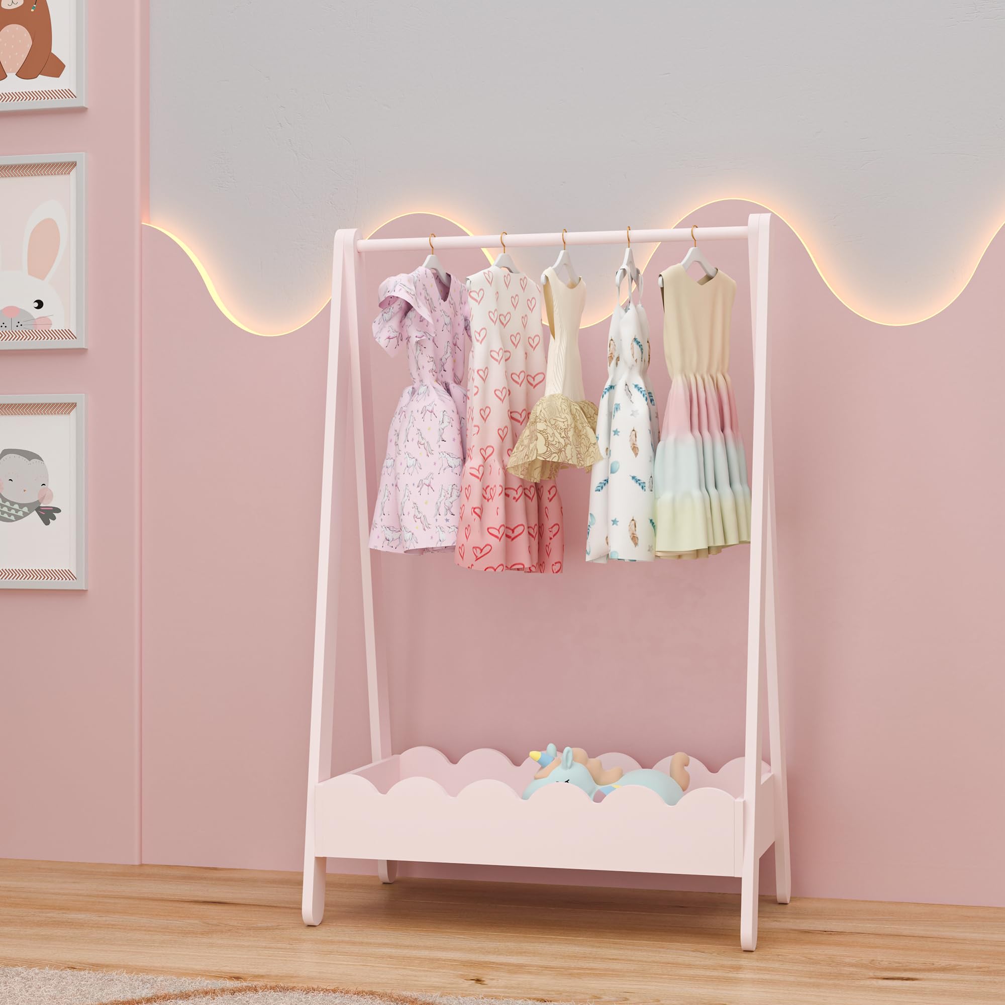 Vestnes Kindergarderobe stehend Kleiderständer für Kinder mit Fach und Kleiderstange 99 x 66 x 38 cm Cotton Candy