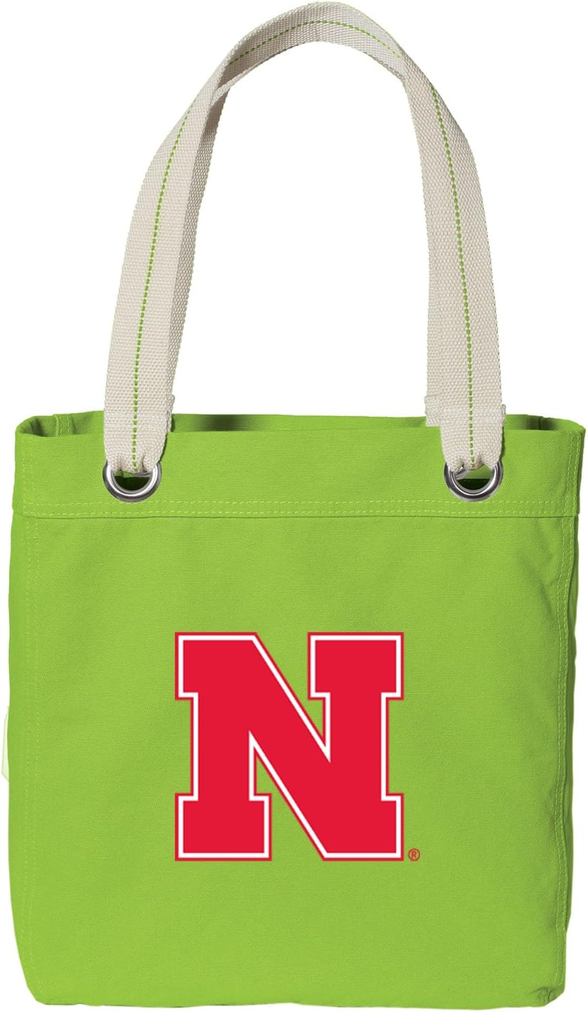 Broad Bay University of Nebraska Tote Bag RICH Dye Washed COTTON CANVAS FASHION LIME