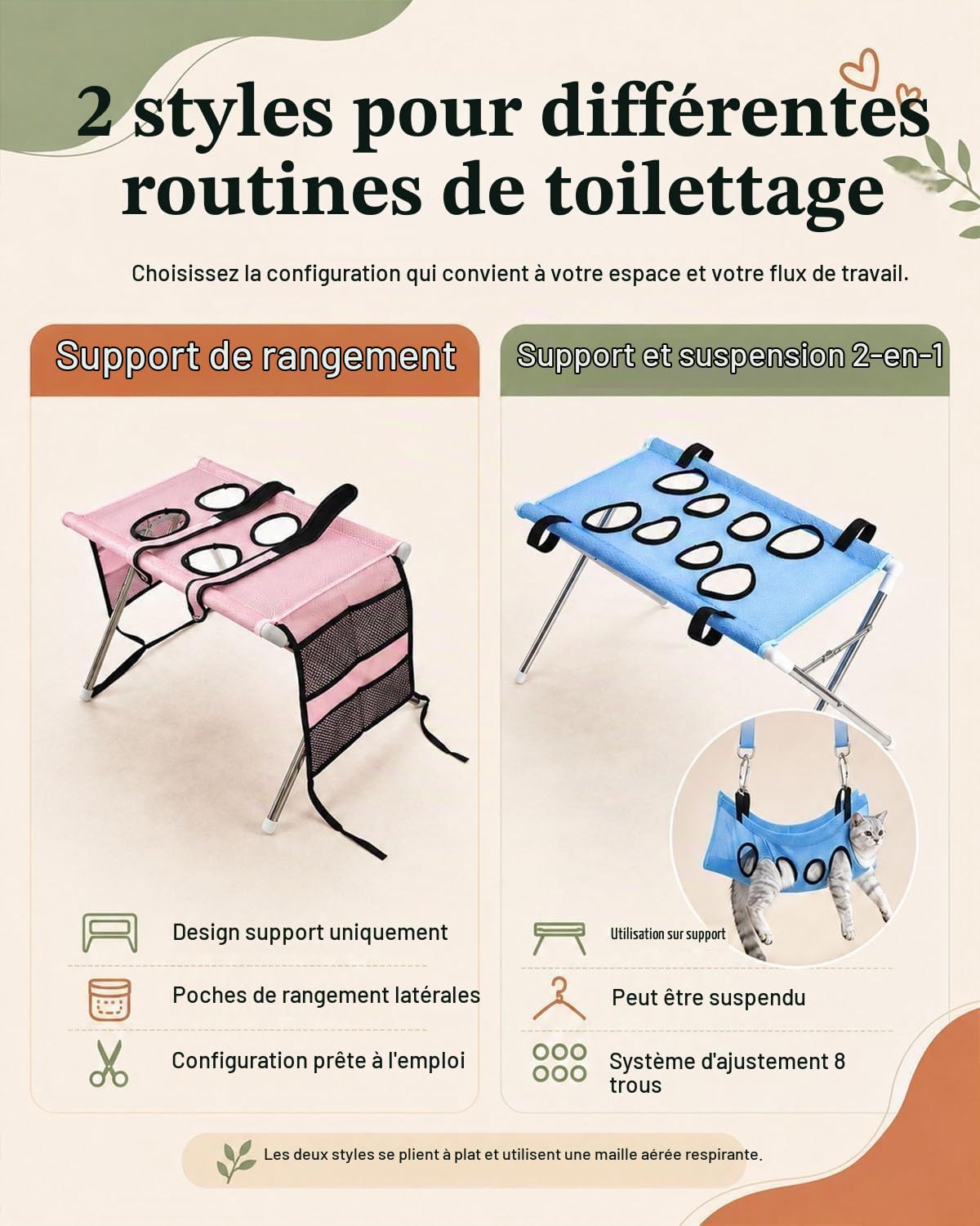 Table de Toilettage pour Animaux Support de Lavage Stable Pliable pour Chat，Rose