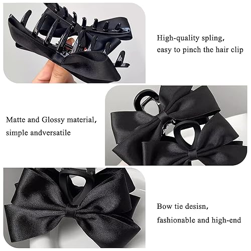 Miniatura 3 de Pinza para el cabello para mujeres y niñas, pinzas para el cabello con lazo negro grande, pasador de pelo antideslizante para cabello fino y grueso,