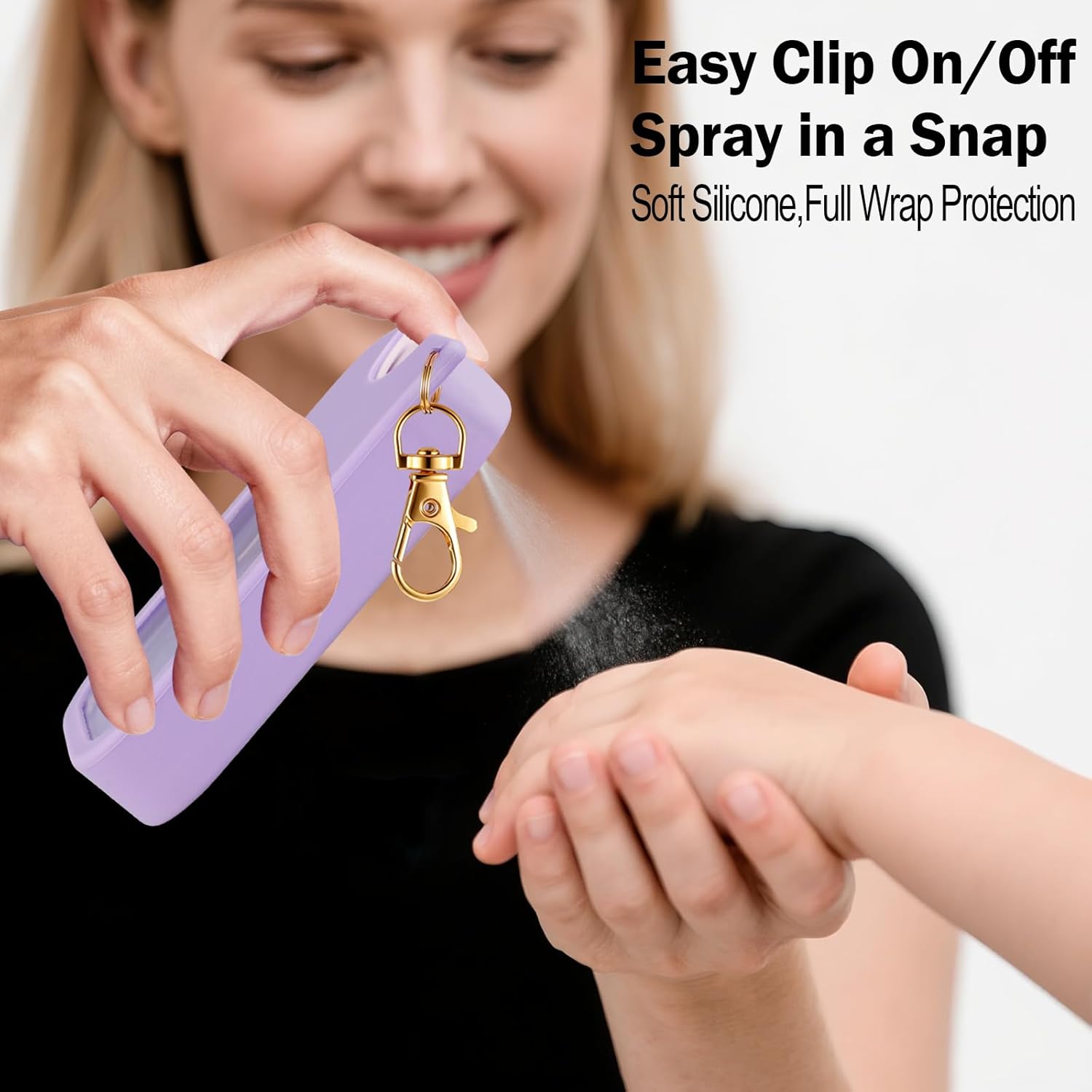 2 Pack Silicone Case for Touchland Hand Sanitizer Spray 1 FL OZ/30 mL, Purple & Pink Portable with Keychain, Protective Cover Compatible with Touchland - Image 4