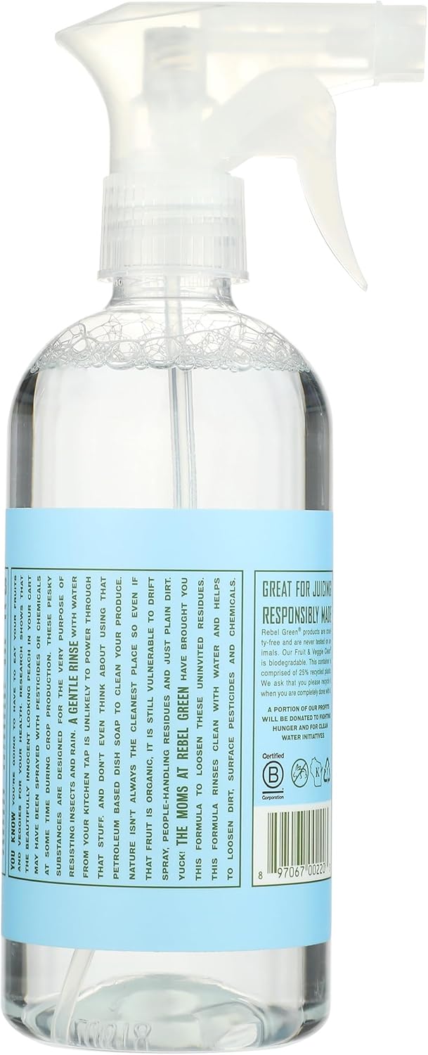 Rebel Green Fruit & Veggie Clean - Plant-Based Produce Cleaner - Natural Fruit and Vegetable Wash with No Aftertaste - Dirt & Grime Removal - Made with Organic Extracts of Citrus - 16 FL OZ - Image 2