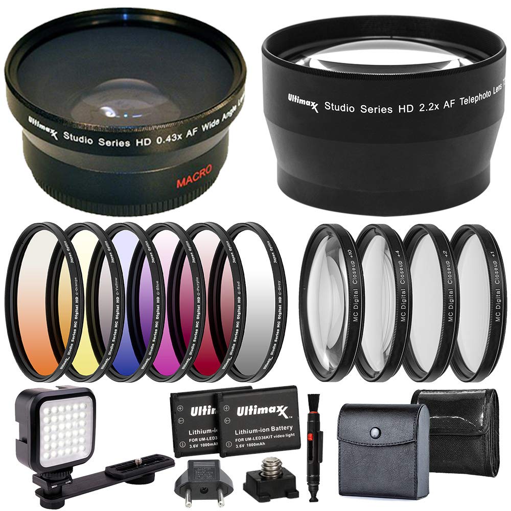 UltimaxxProfessional Accessory Kit for Panasonic HC-MDH3, HC-MDH2 AVCHD Shoulder Mount Camcorder; Includes: 49mm Filter Kits, 36 LED Light Kit, and More