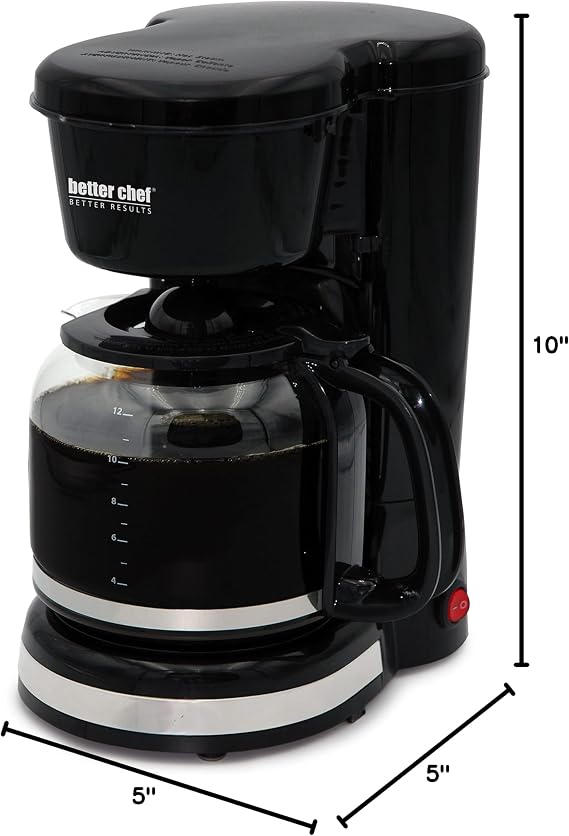Better Chef Basic Coffee Maker | 12-Cup | Pause-N-Serve | Brushed Metal Trim (Black)