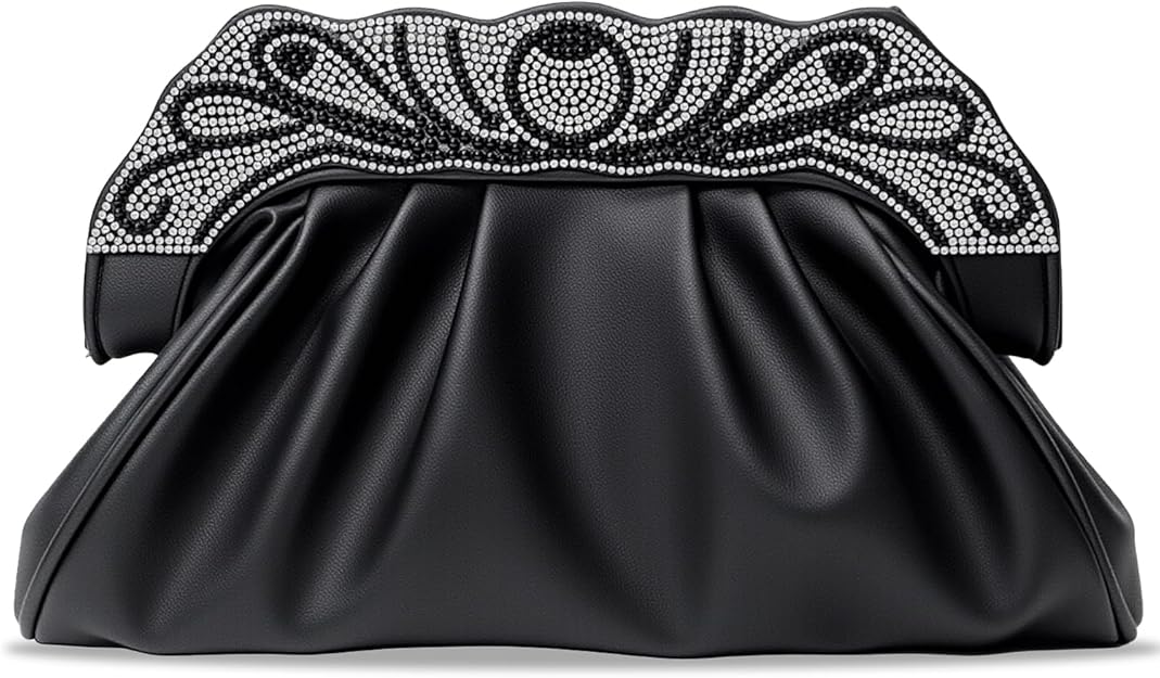 Ritzephyria PU Leather Pleated Clutch Purse for Women Evening Bag for Wedding Party Prom Dressy Handbag Chain Strap