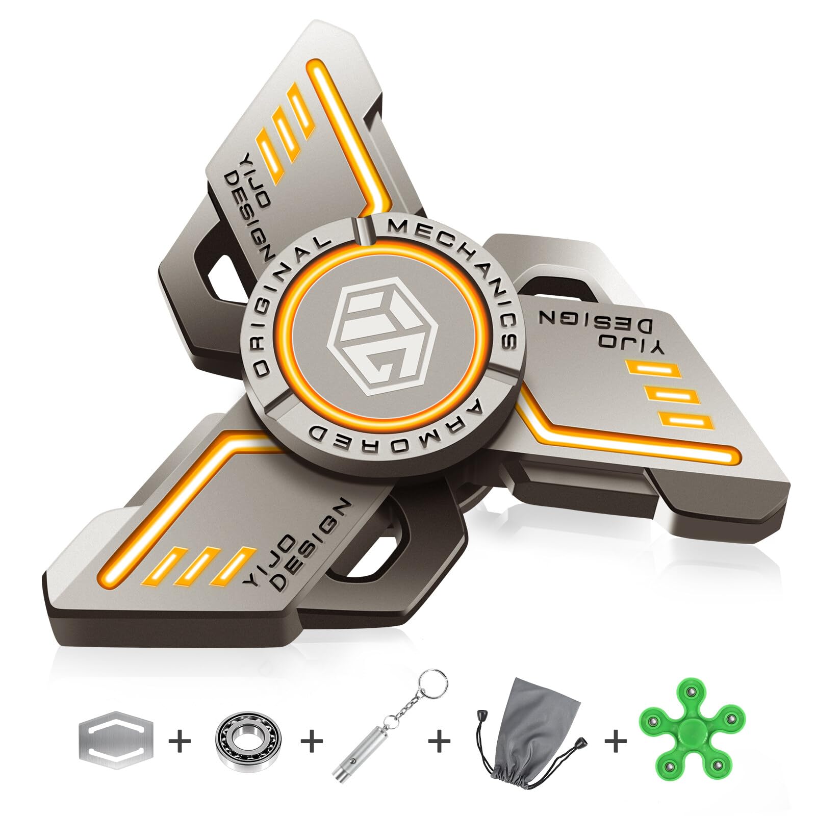 Luminoso Fidget Spinner, TGKYK Fidget Toy LED Juguete, Juguetes Sensoriales para Dedo Spinner de Mano de Metal de Alta Velocidad, Regalos Fiestas de Juguetes para Niños/Adultos - Naranja