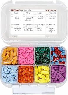 Large Pill Organizer, 8 Compartment Big Pillbox for Travel, Airtight Design, Easy Travel Medication Management, Adjustable Dividers, Gasket Waterproof Med Box with Medication Map (Clear - 1 Pack)