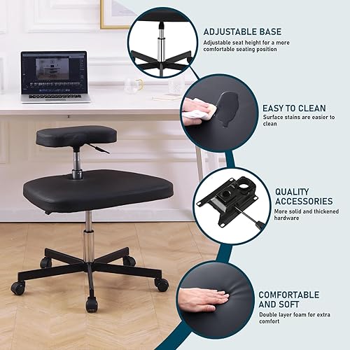 Miniatura 3 de Silla de meditación para TDAH, silla ergonómica con patas cruzadas con ruedas, silla arrodillada para oficina y hogar, sillas de TDAH para adultos