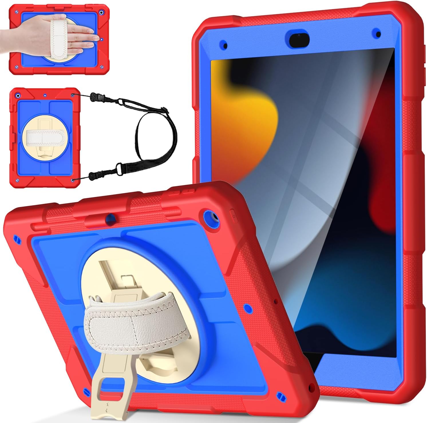 LTROP Case for iPad 9th/8th/7th Generation 10.2 Inch(2021/2020/2019),Protective Cover Case for iPad 10.2" with Pencil Holder/Rotating Stand/Hand Strap for iPad Gen 9/8/7, Green and Black