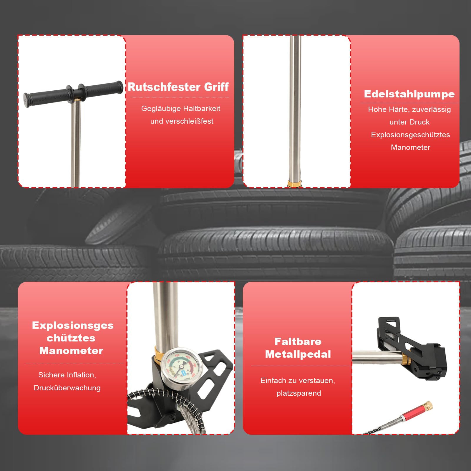 LALABU PCP-Handpumpe,Dreistufige Hochdruckluftpumpe,30 MPa 4500 PSI Hochdruck PCP Luftgewehr Füllbügelpumpe mit Manometer für Fahrrad, Luftgewehr
