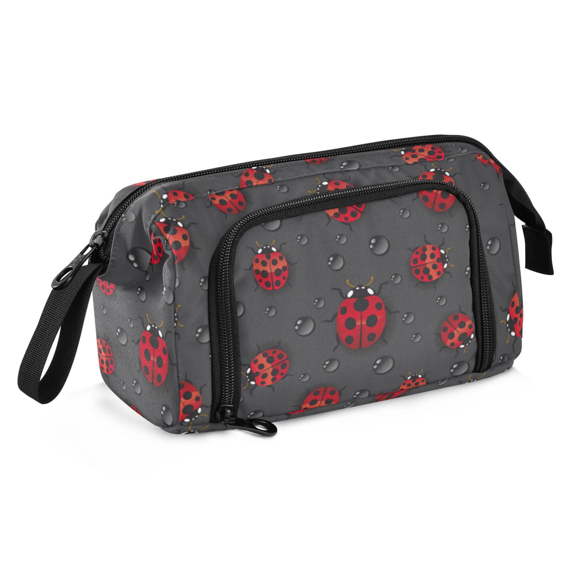 Fisyme Red Ladybugs Pencil Case Large Capacity Pencil Pouch Pen Bag Box Big Makeup Pencil Case Organizer