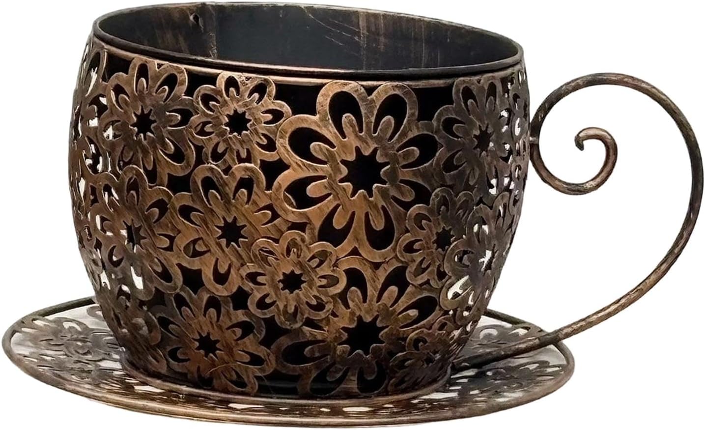 Planter Pot Flower Pot Creative Art Flower Pots Metal Coffee Cup Planter for Yard Restaurant Hotel Bookshelf Decor, Bronze