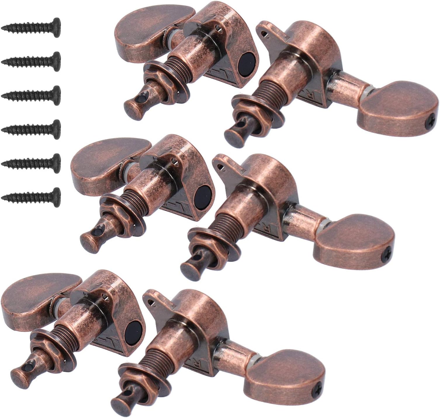 Guitar Locking Tuners, 3 Left 3 Right Tuning Pegs Head Knobs for Electric Guitar, Metal String Tuners Replacement Parts Musical Instrument Accessories (Copper Color)