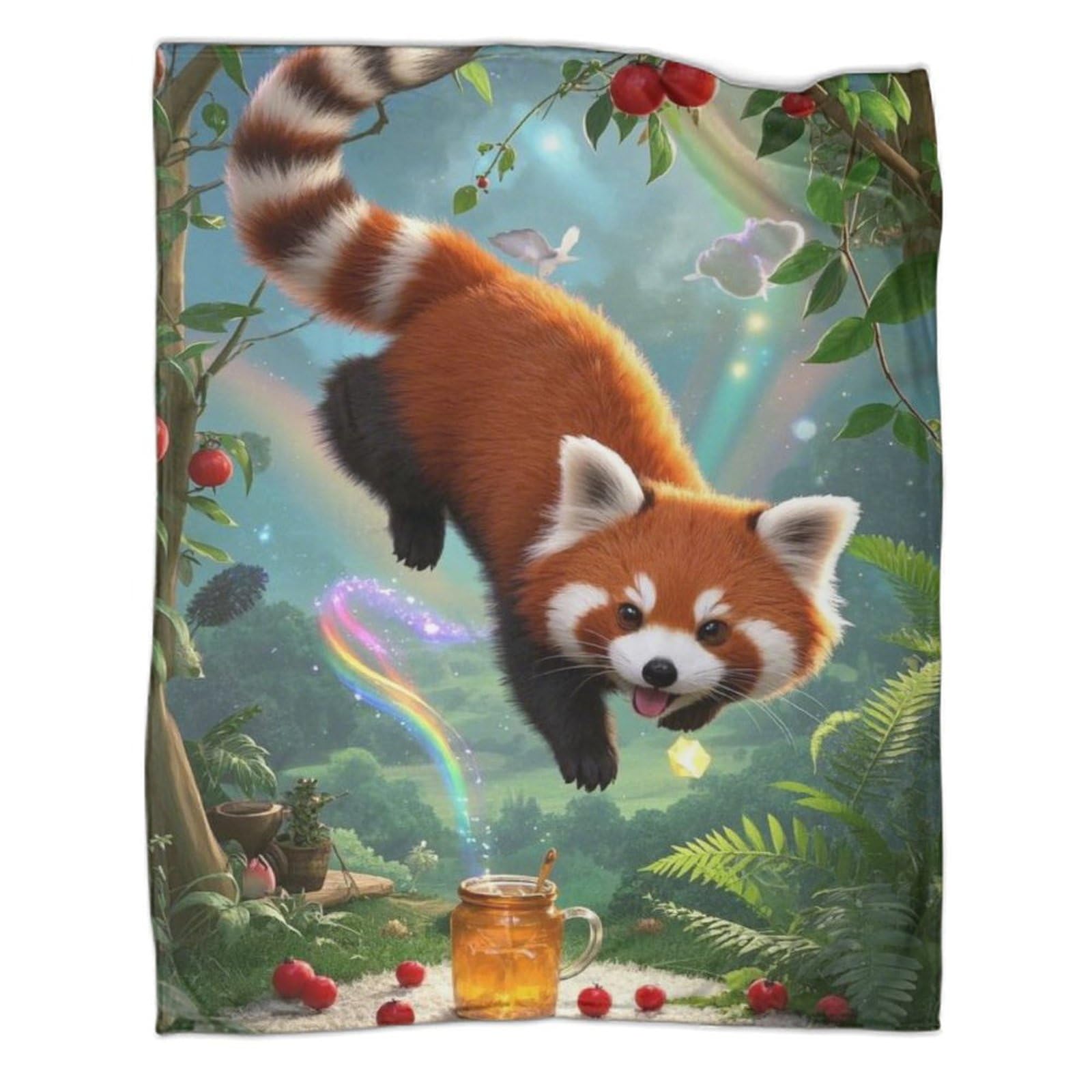 Plaid polaire panda roux 3D couverture anti-froid douce pour frileux sur canapé