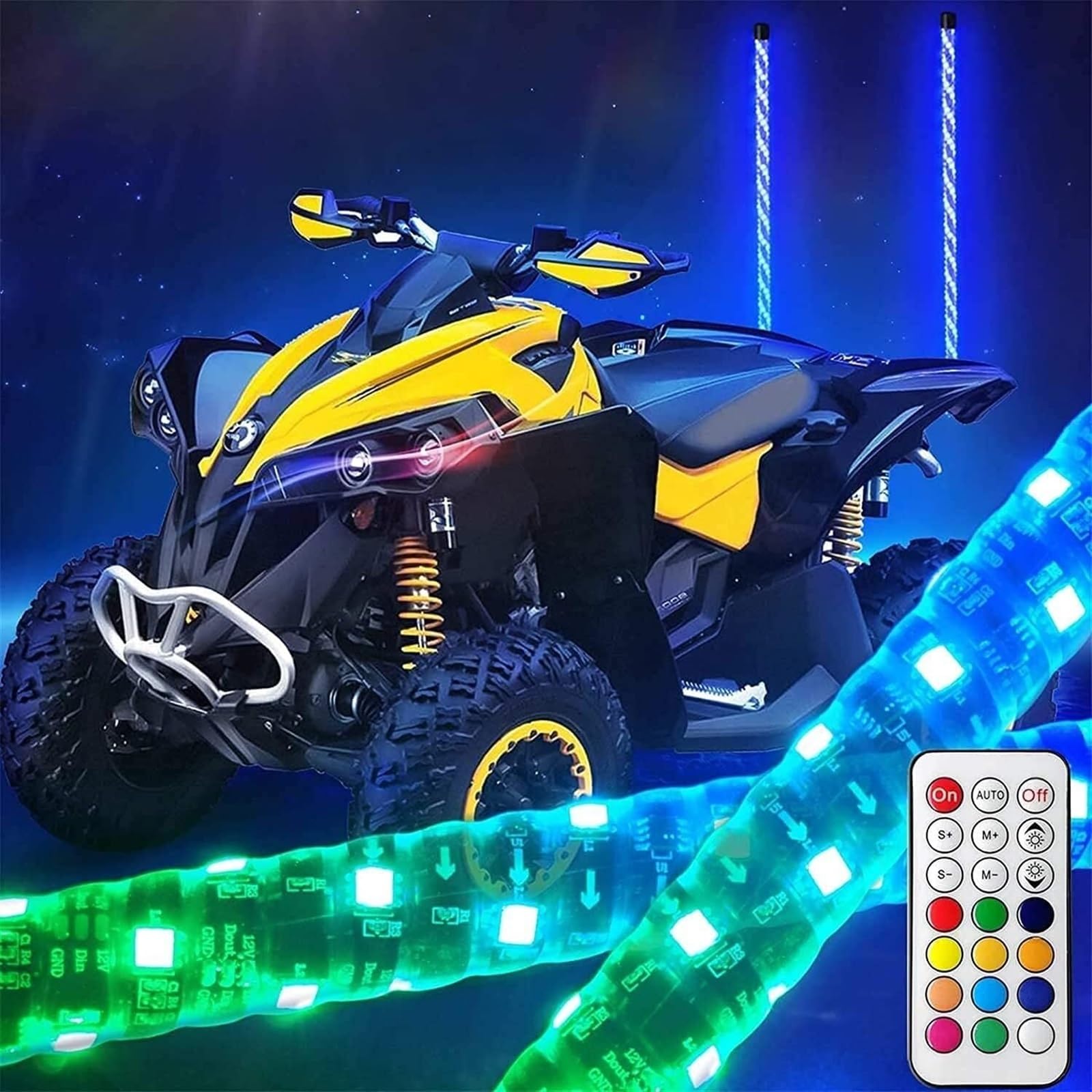 Luces de látigo LED para rutas nocturnas y dunas con antenas en espiral RGB ELzEy de 4ft