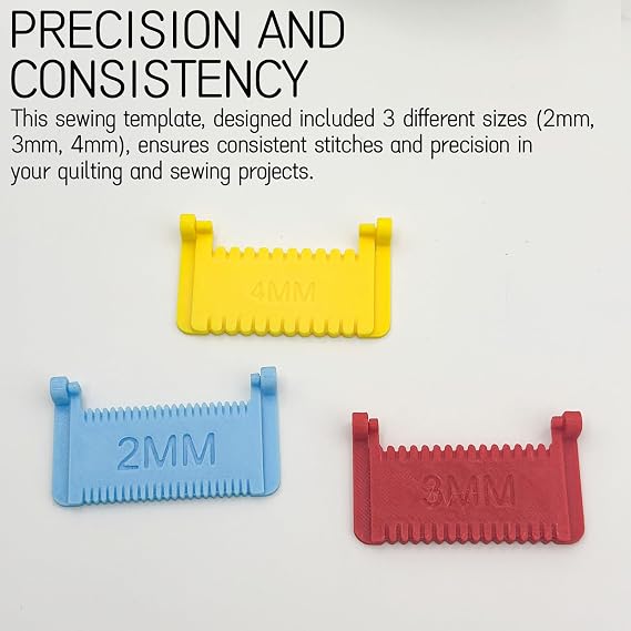 2025 Upgrade Template for Sewing - 3 Sizes Non-Slip Stitching Guide Tool with Clips for Fixed Fabric and Consistent Stitches