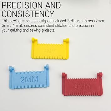 2025 Upgrade Template for Sewing - 3 Sizes Non-Slip Stitching Guide Tool with Clips for Fixed Fabric and Consistent Stitches