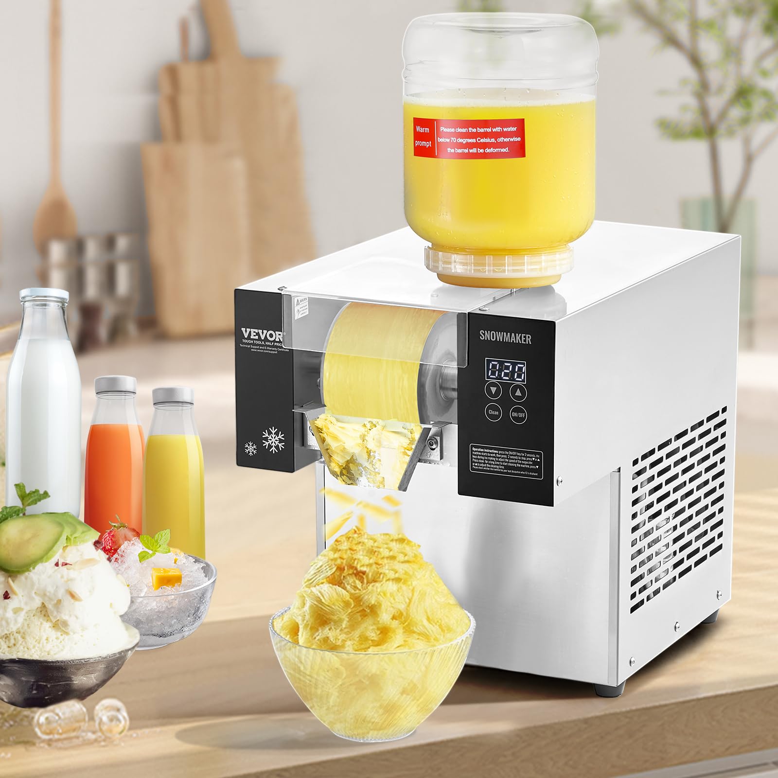 VEVOR Macchina per Ghiaccio a Fiocchi di Neve Commerciale, 170 kg/24 Ore, Macchina per Ghiaccio Tritato in Acciaio Inox, Sistema di Raffreddamento ad Aria per Dissipazione Calore, per Panetteria, Bar
