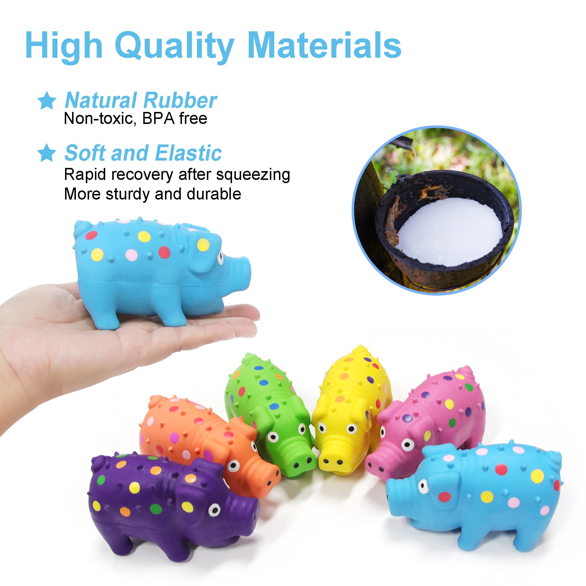 Lot de 6 jouets couineurs pour chien, cochon en caoutchouc pour chiot, chiens de petite et moyenne taille, jouets à mâcher interactifs durables en latex de 10,2 cm