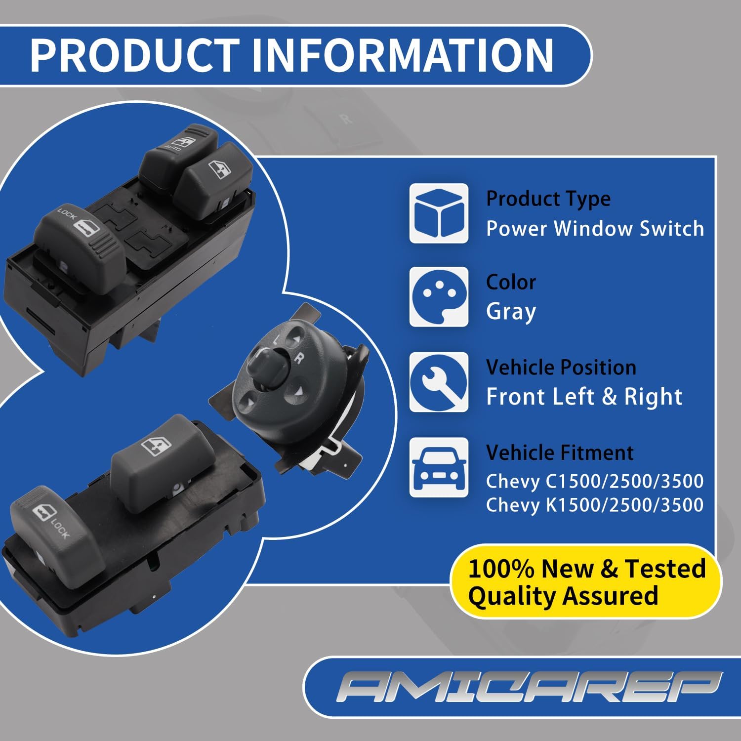 Driver & Passenger Side Power Window Switch 2 Door with Mirror Switch, Compatible with1995-2000 Chevy GMC C1500 C2500 C3500 K1500 K2500 K3500 Tahoe Yukon, Replaces# 15151356 15151362 15009690