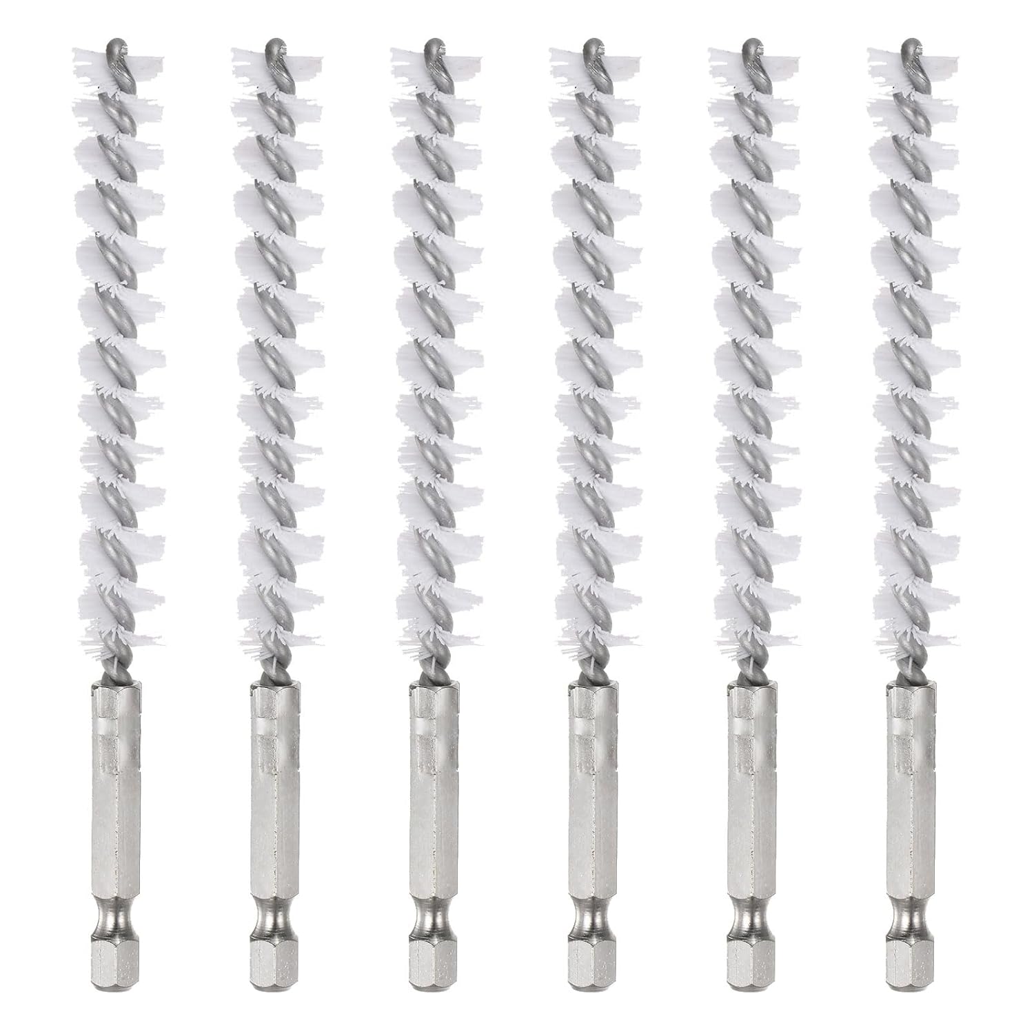 HARFINGTON 6Pcs Nylon Bore Brush 11mm Dia 4.5" Long Cleaning Twisted Wire Brush with Handle 1/4" Hex Shank for Tubes Ports Bearings, White
