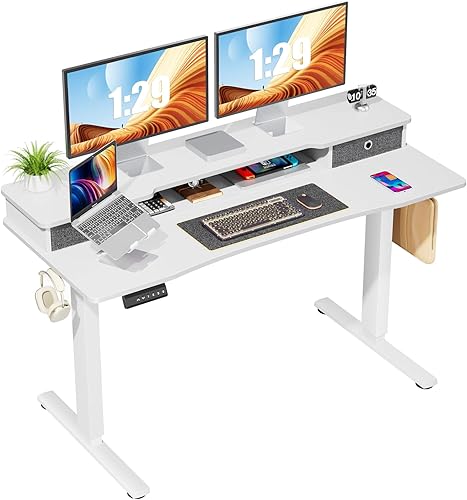 Sweetcrispy Electric Standing Desk Adjustable Height with Drawers, 55 x 24 inch Stand up Sit to Stand Desk, Ergonomic Home Office Computer Gaming