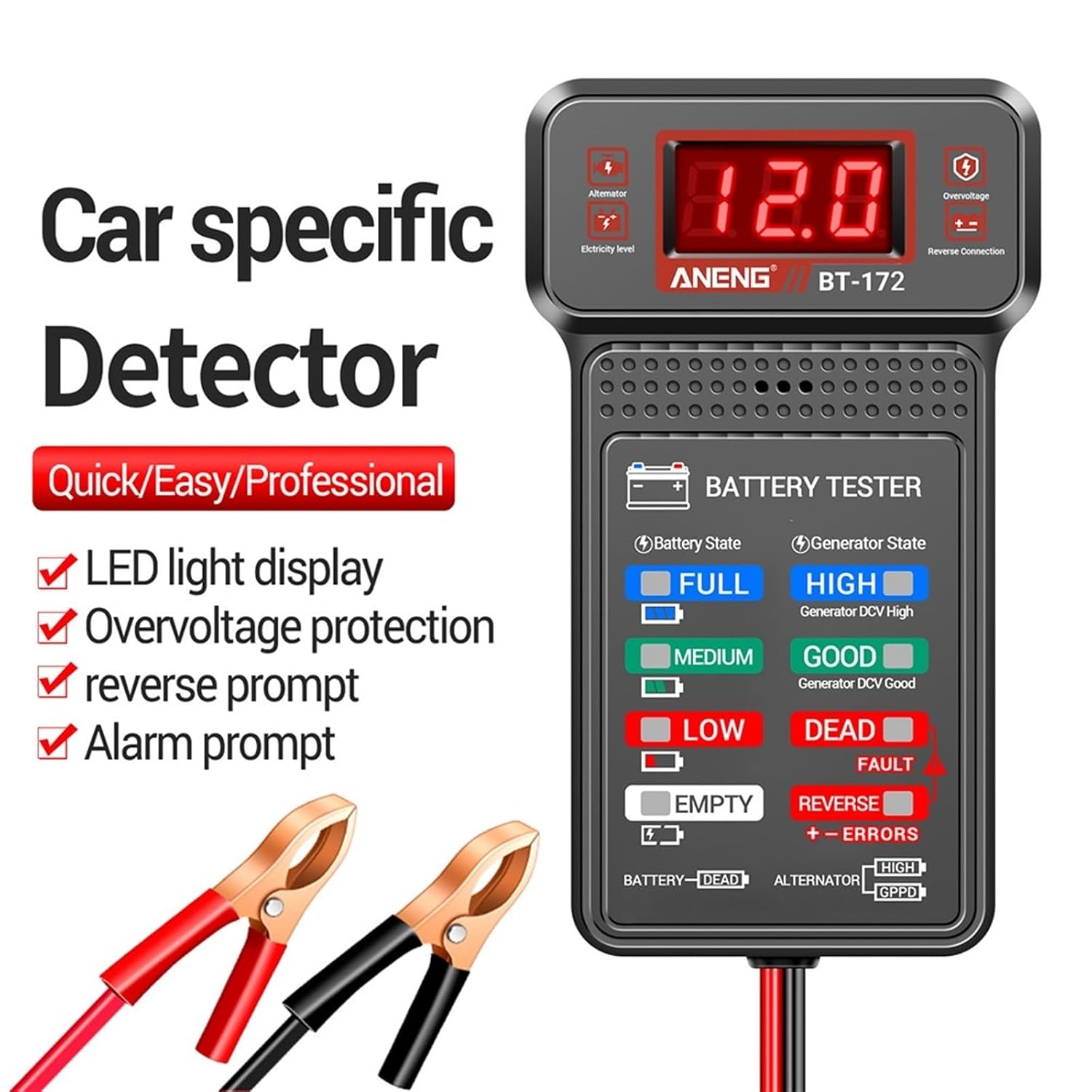 BT-172 12V Multifunctional Battery Testers LED Reverse Display Screen Auto Repair Industry Electrician Tester Tools