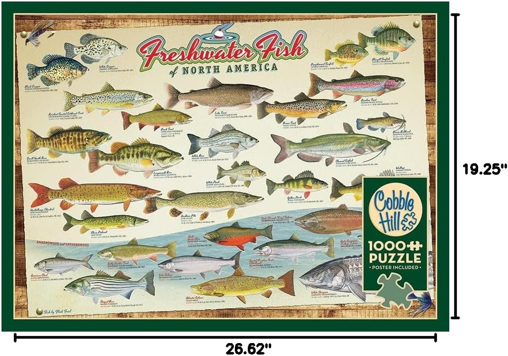 Cobble Hill 1000 Piece Puzzle - Freshwater Fish of North America - Sample Poster Included
