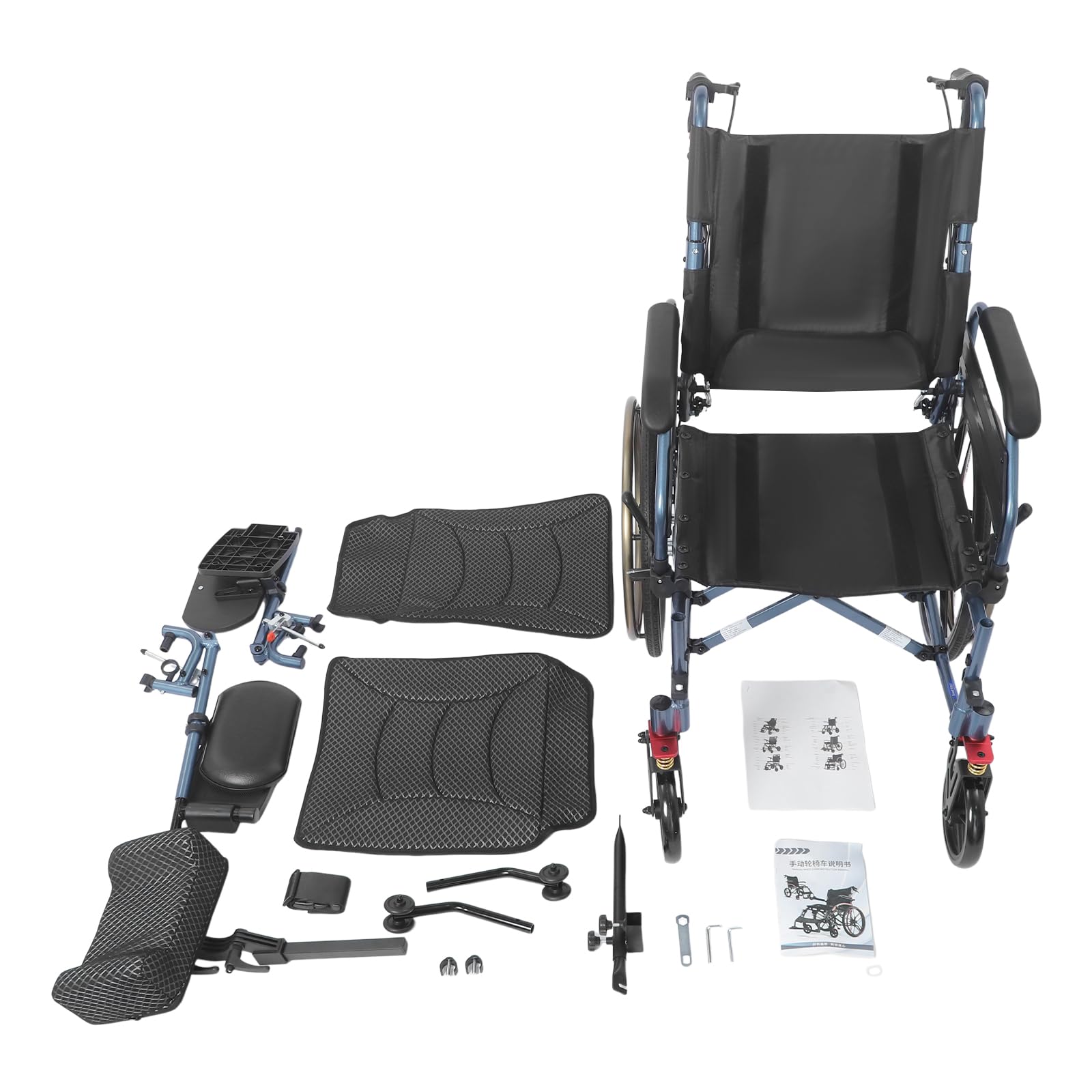 Silla de ruedas plegable de hasta 100kg con ruedas traseras/delanteras de 20/7in,cinturón de seguridad,reposabrazos plegables,ruedas antivuelco,Silla de ruedas de tránsito para personas mayores,viajar