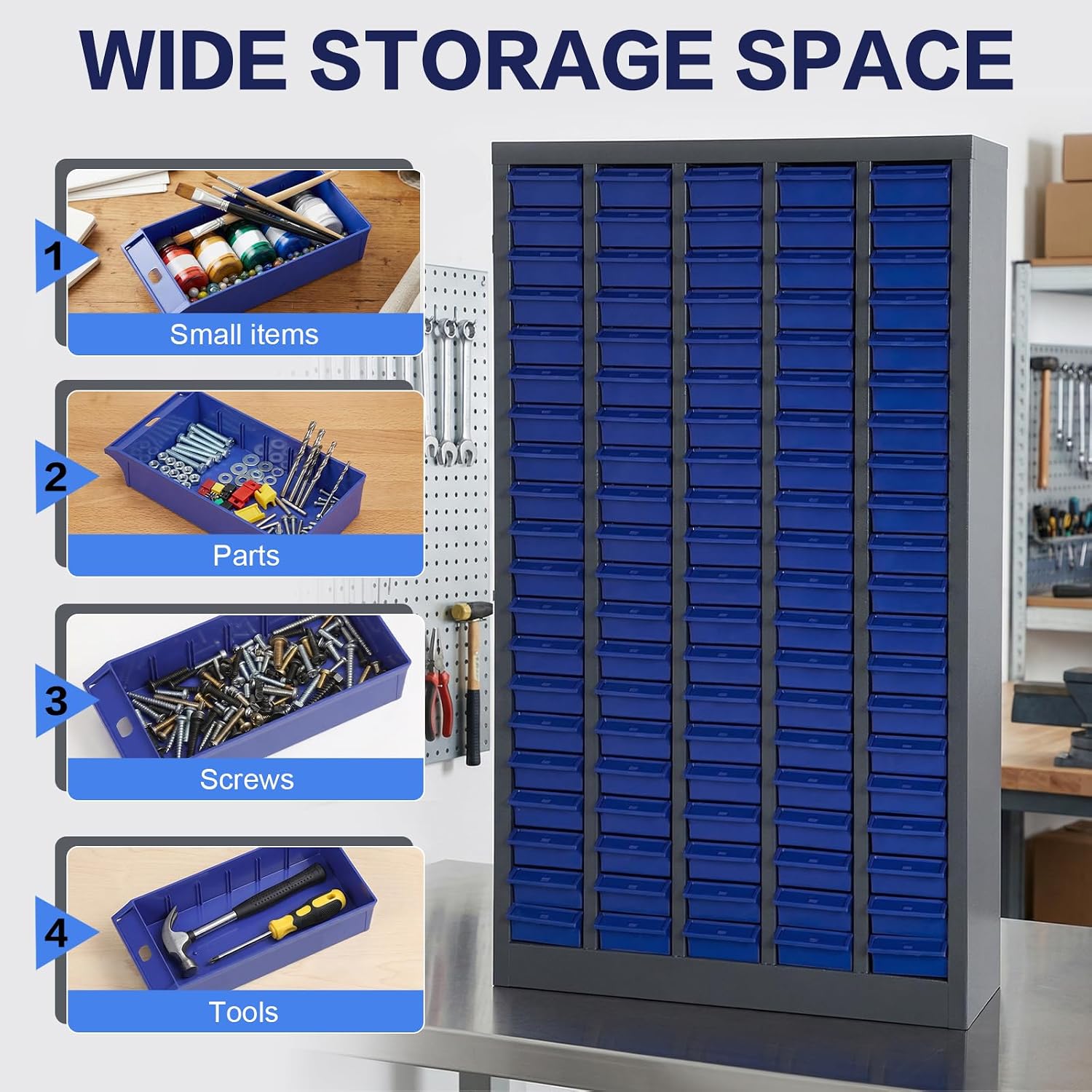 100-Drawer Parts Organizer Cabinet, Hardware Organizer with ABS Drawers, Bolt & Nut Storage, Small Parts Organizer with Labels, Hardware Bin Cabinet for Garage & Workshop