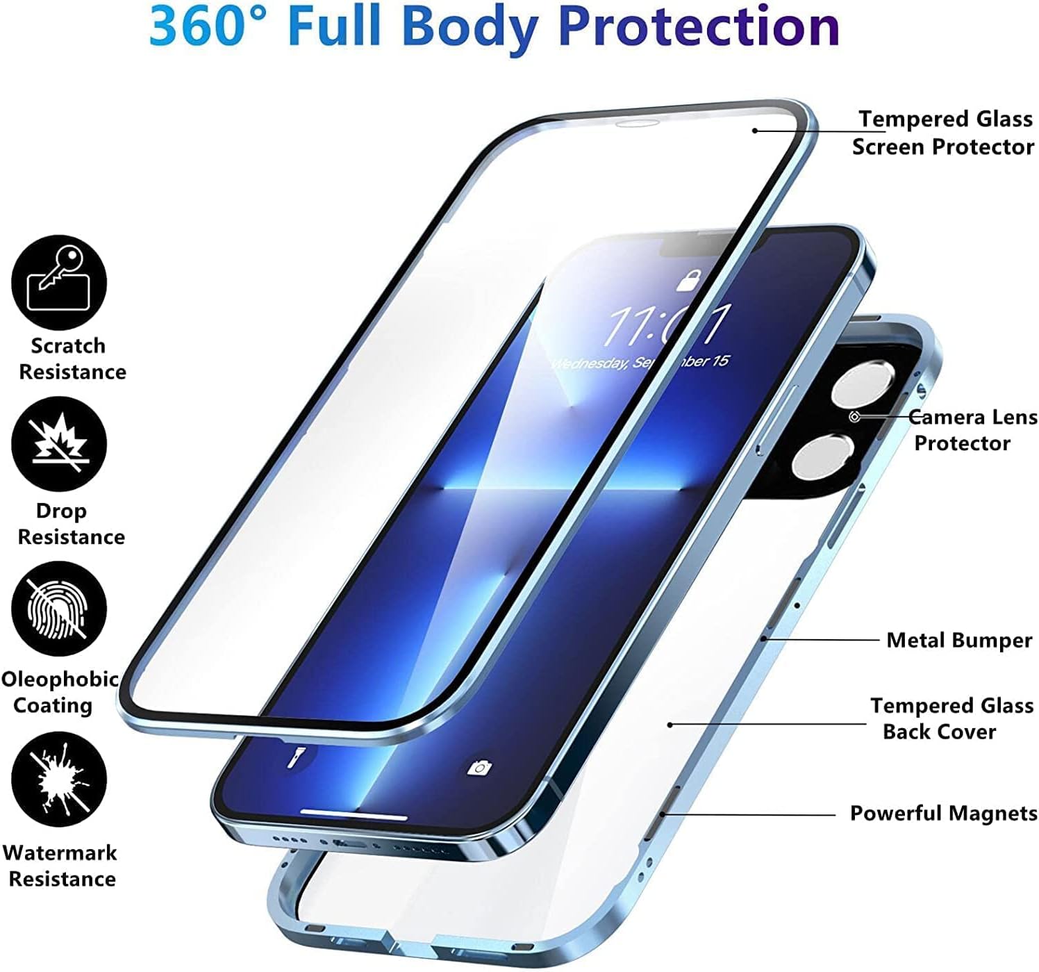 Hkess Anti-Peep Magnetic Adsorption Case for Huawei P50 Pro,Cover Metal Bumper Privacy Magnetic Case Tempered Glass Anti Spy 360 Degrees Full Screen Protection Case Flip Privacy Cover,Gold - Image 5
