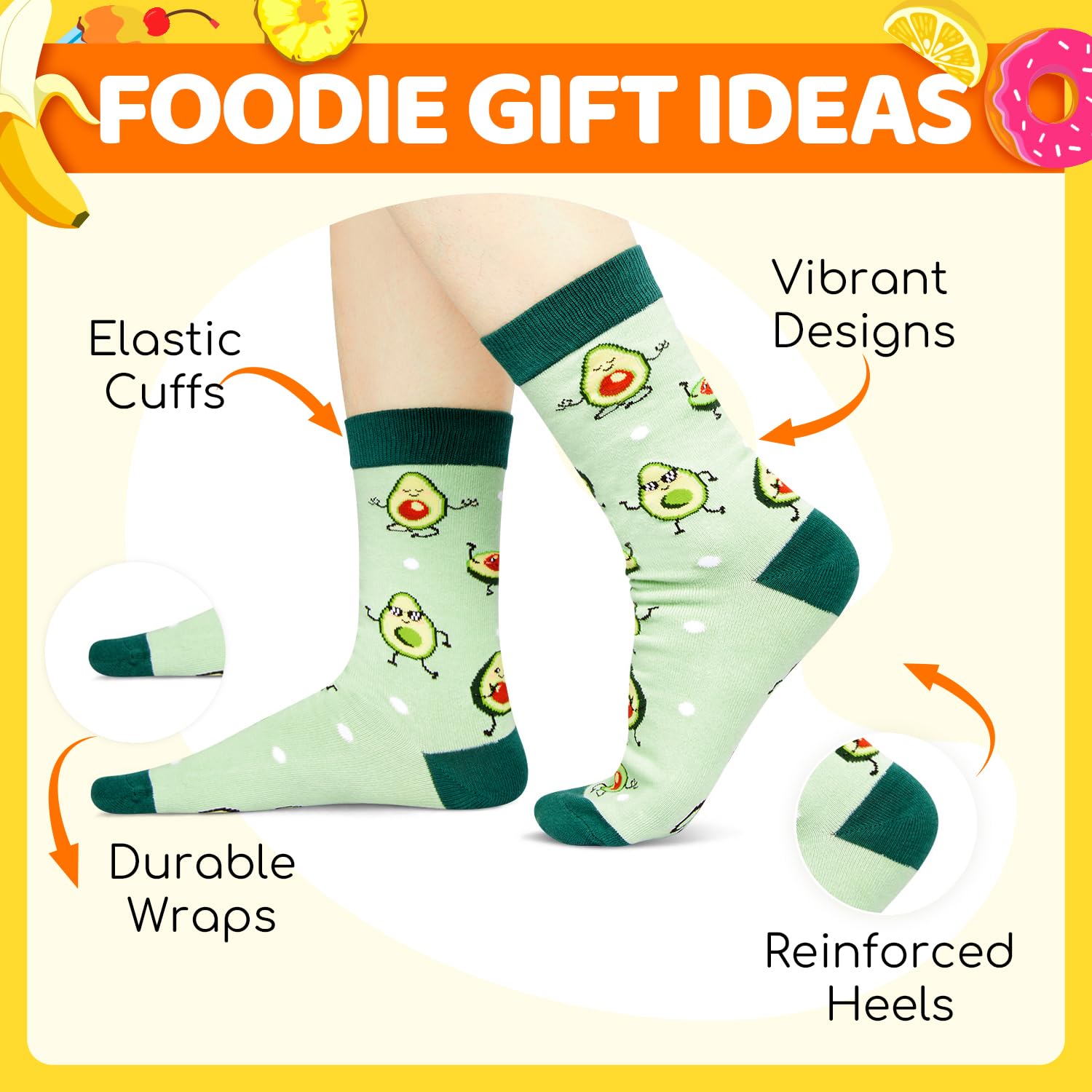 HAPPYPOP Funny Fruit Gifts - Avocado Pineapple Banana Strawberry Socks for Women Men