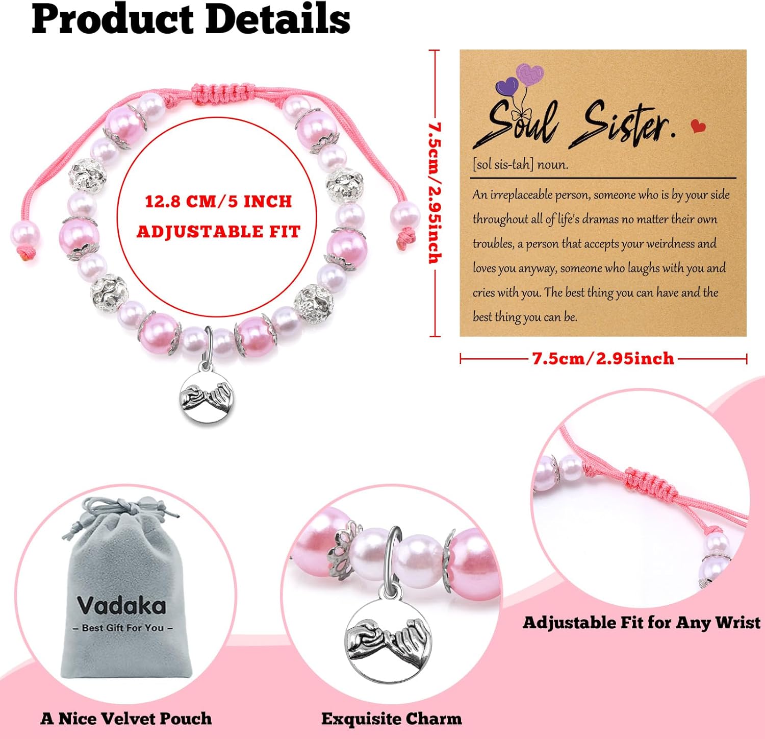 Best Friend Birthday Bracelet Gifts for Soul Sister Friendship Jewelry Birthday Gifts for Soul Sister Bestie Gift for Women Graduation Gift Ideas for Women Friendships Bracelet Christmas Jewelry - Image 3