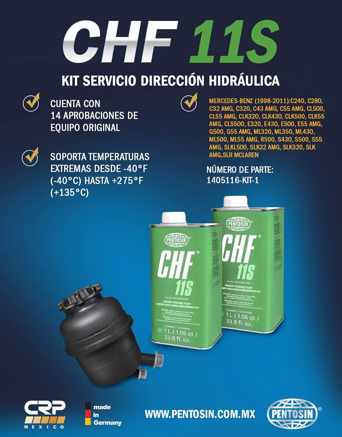 Pentosin 1405116-KIT-1 Power Steering Service Kit with 2L of CHF 11S Fluid and a Rein Power Steering Reservoir for Select Mercedes-Benz Vehicles