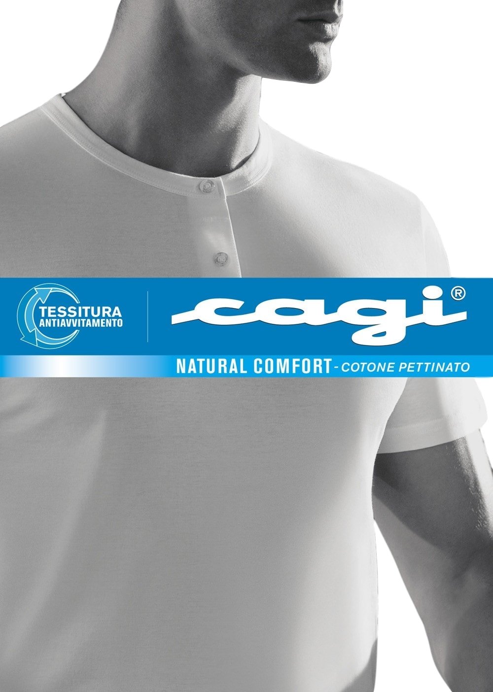 CAGI 3 T-Shirt Maglia Uomo Art 1308 Manica Corta Serafino 100% Cotone Bianco 4 5 6 7