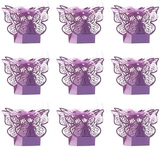 JANOU 24pcs Butterfly Candy Boxes Laser Cut DIY Paper Box with Ribbons for Wedding Bridal Birthday Baby Shower Party Suppliers (Purple)