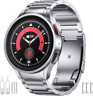 Titanium Band Compatible with Samsung Galaxy Watch 6 Classic 43mm/47mm & Galaxy Watch 5 Pro 45mm & Galaxy Watch 4 Classic 46mm - No Gaps 20mm - Business Titanium Metal Watch Band Strap-Silver Gray