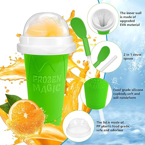 Miniatura 6 de Slushy Maker - Vaso para hacer granizados mágico, vaso portátil para hacer jugos, leche y helado, taza de sílice de doble capa con tapa y popote