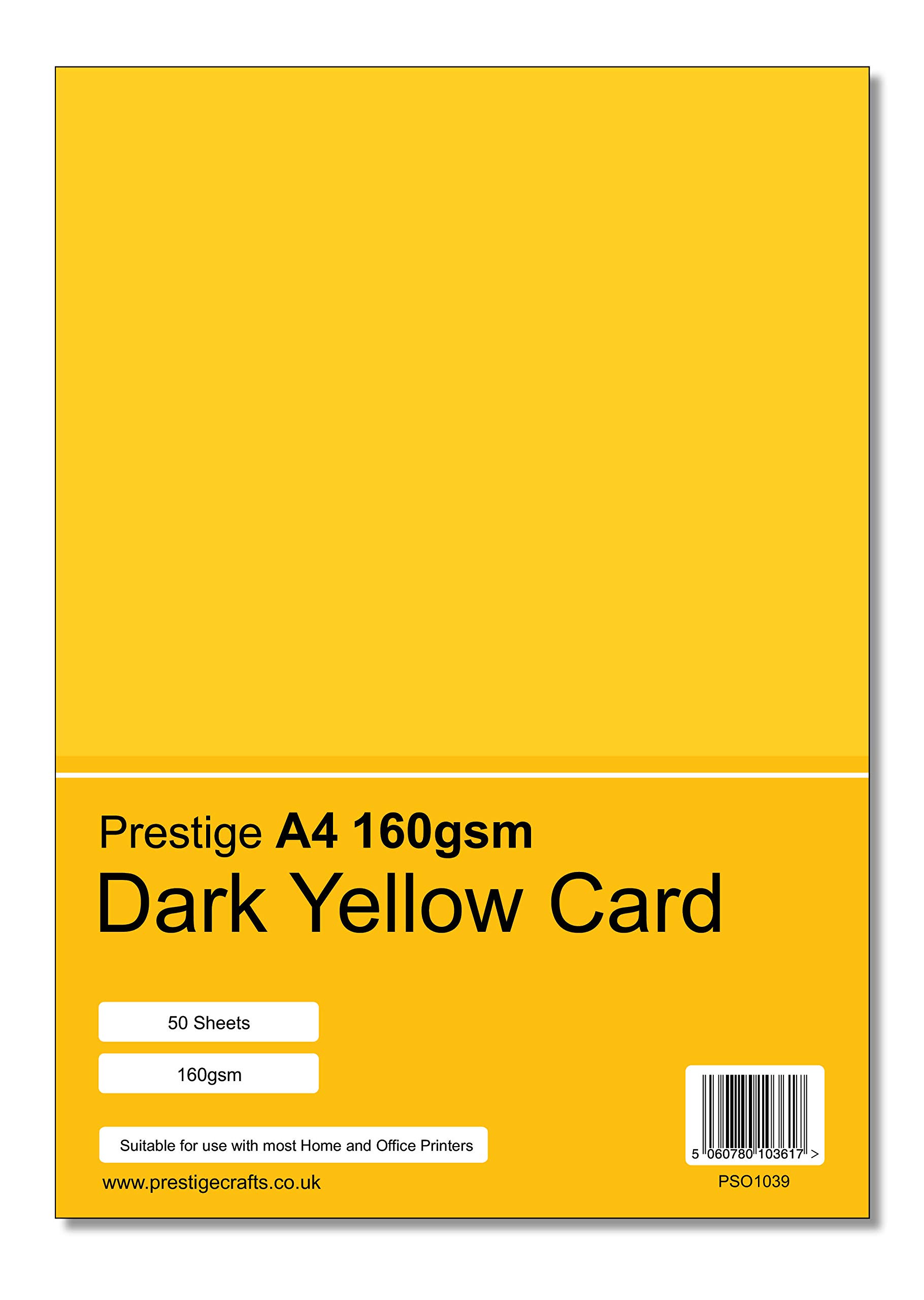 Prestige A4 160gsm Coloured Card Printing Inkjet Laser Craft Card - 50 Sheets per Pack - 20 Colours (Dark Yellow)