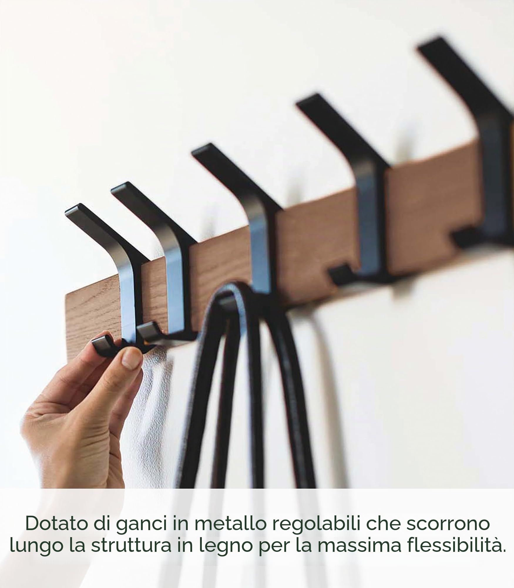 YAMAZAKI RIN Wall Coat Rack, marrone, Wood/Aluminum, 50 x 6.5 x 10 cm