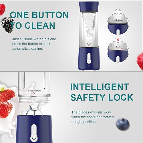 Miniatura 5 de Licuadora portátil USB de 22 onzas de 150 W, mini licuadora inalámbrica ligera, más de 10 mezclas, viajes, gimnasio, oficina