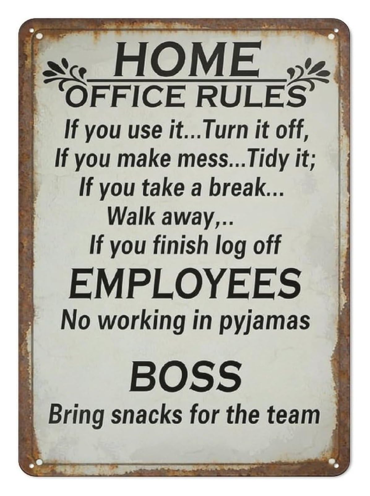PKNVKZIDK Funny Metal Sign for Office Workplace Humor Home Office Rules Rustic Decor Metal Wall-Art Plaque Man Cave Gift 8 X 12 Inch
