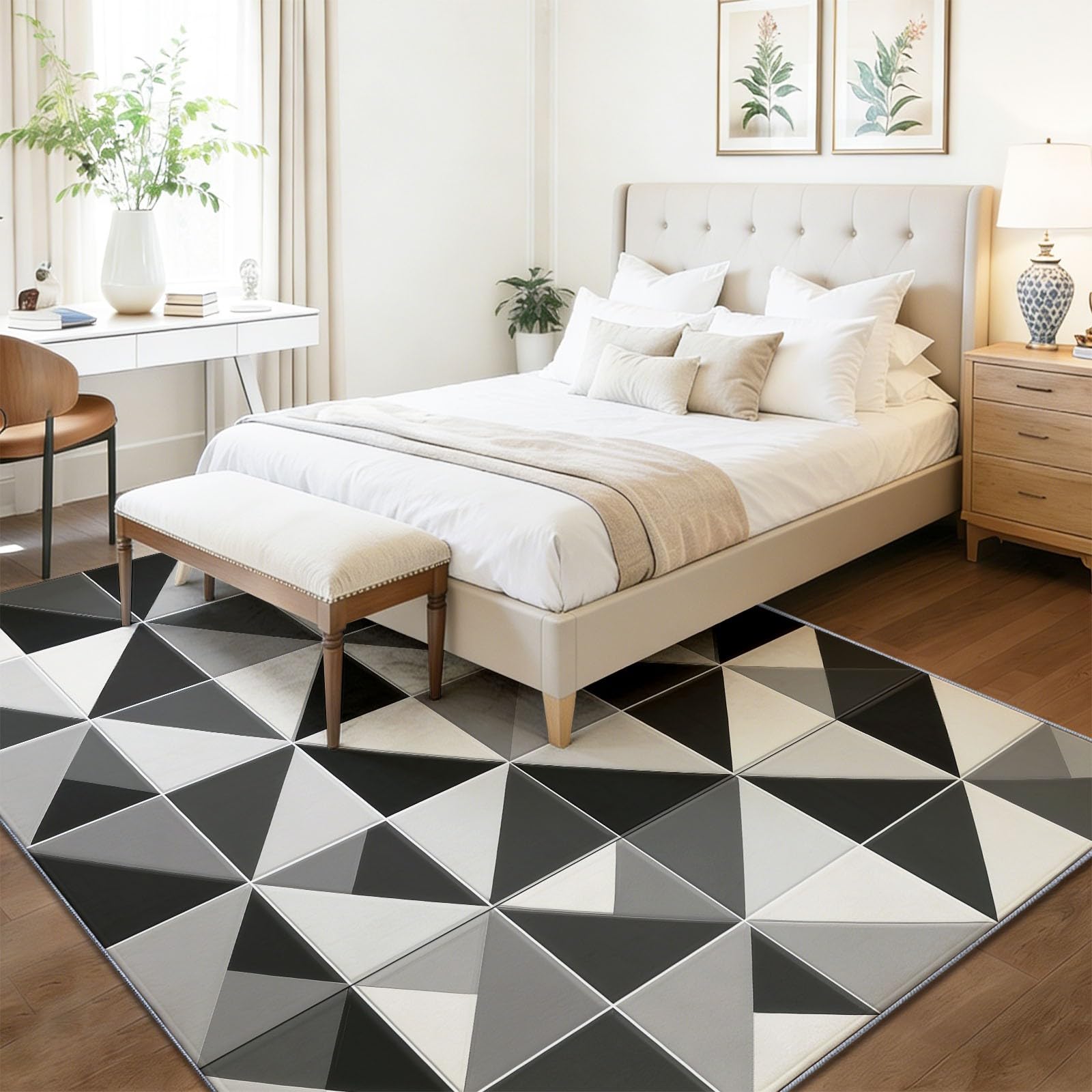 Abstrait Tapis Salon 120 x 170 cm Gris Triangle Géométrique Chambre AntidéRapant Lavable en Machine Doux Carpet Salle a Manger Descente de Lit Chambre Adulte Poil Ras Tapis