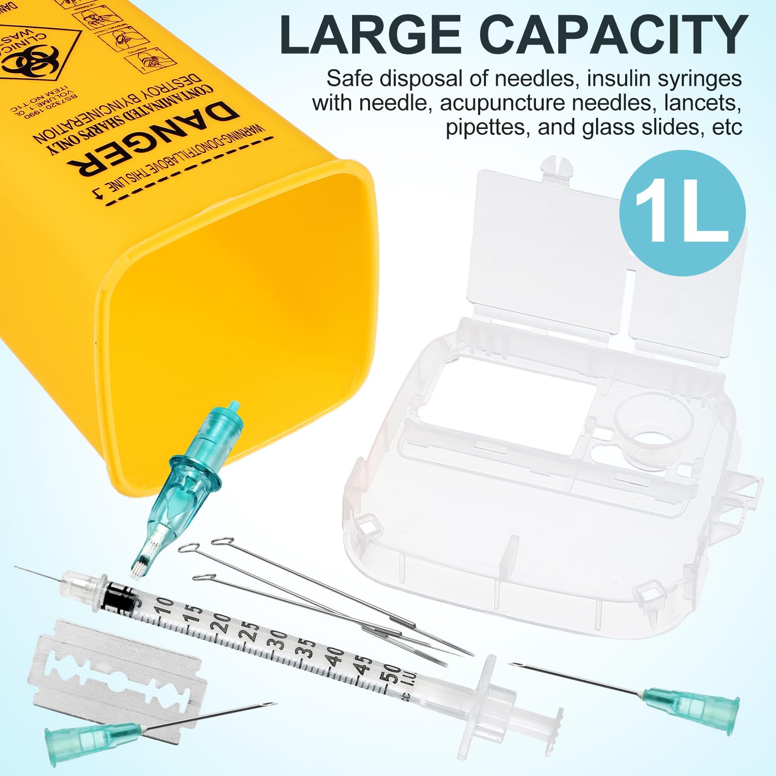 Contenitore di raccolta ago 1 litro 1000 ml scarico sicuro aghi siringhe smaltimento Biohazard medico