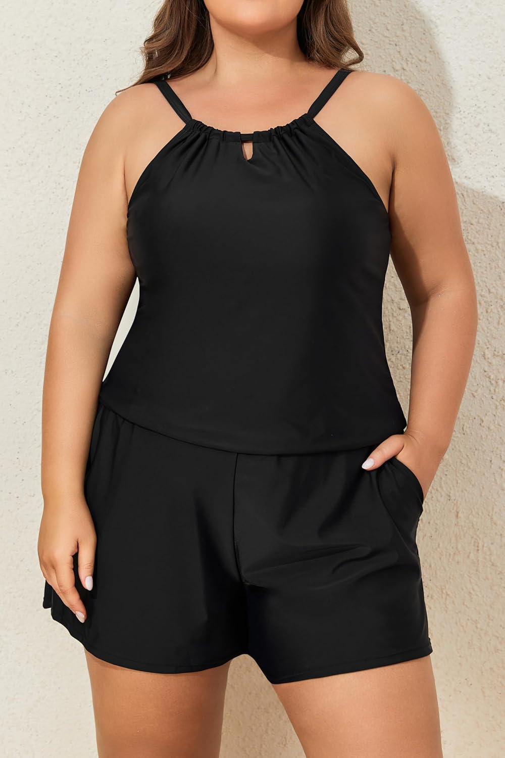 Smismivo Shorts Romper for Women Summer Modest One Piece Swimsuit Jumpsuit with Pockets Bathing Suit - Image 4