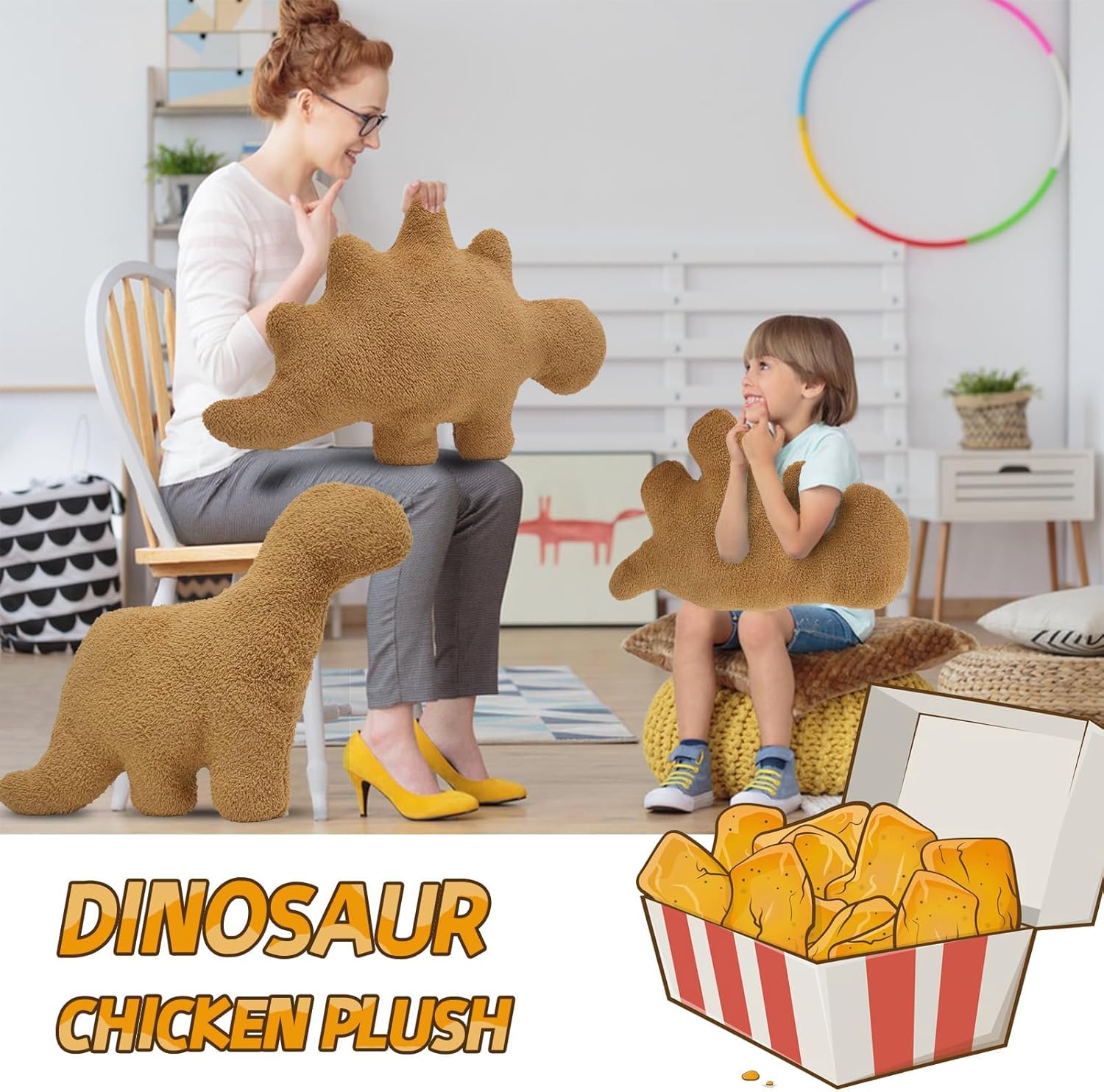 Dino Nugget Pillow, Large 20 Inch Dino Chicken Nuggets Plush Stuffed Animal Gift for Kids Adults Girlfriend Christmas