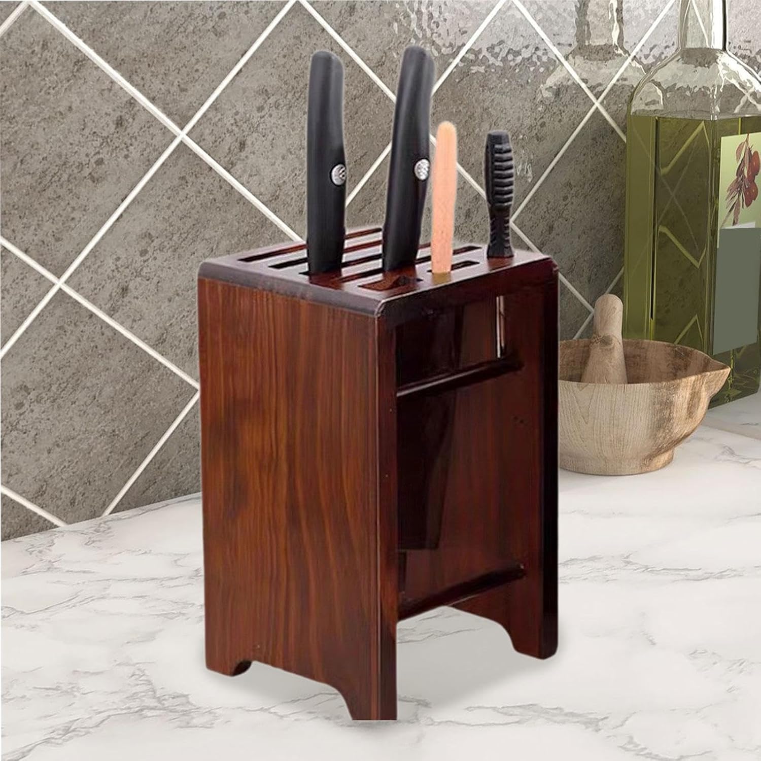 Kitchen Knife Organizer Knife Storage Block Cultery Drainer Wide Slot Wood