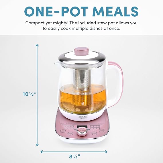 AROMA Professional 1.5L / 6-Cup Glass Digital Electric Tea Maker, Automatic Keep Warm Mode, 16 Different Heat Setting Options, Spill-Free Pouring Spout (AWK-701)