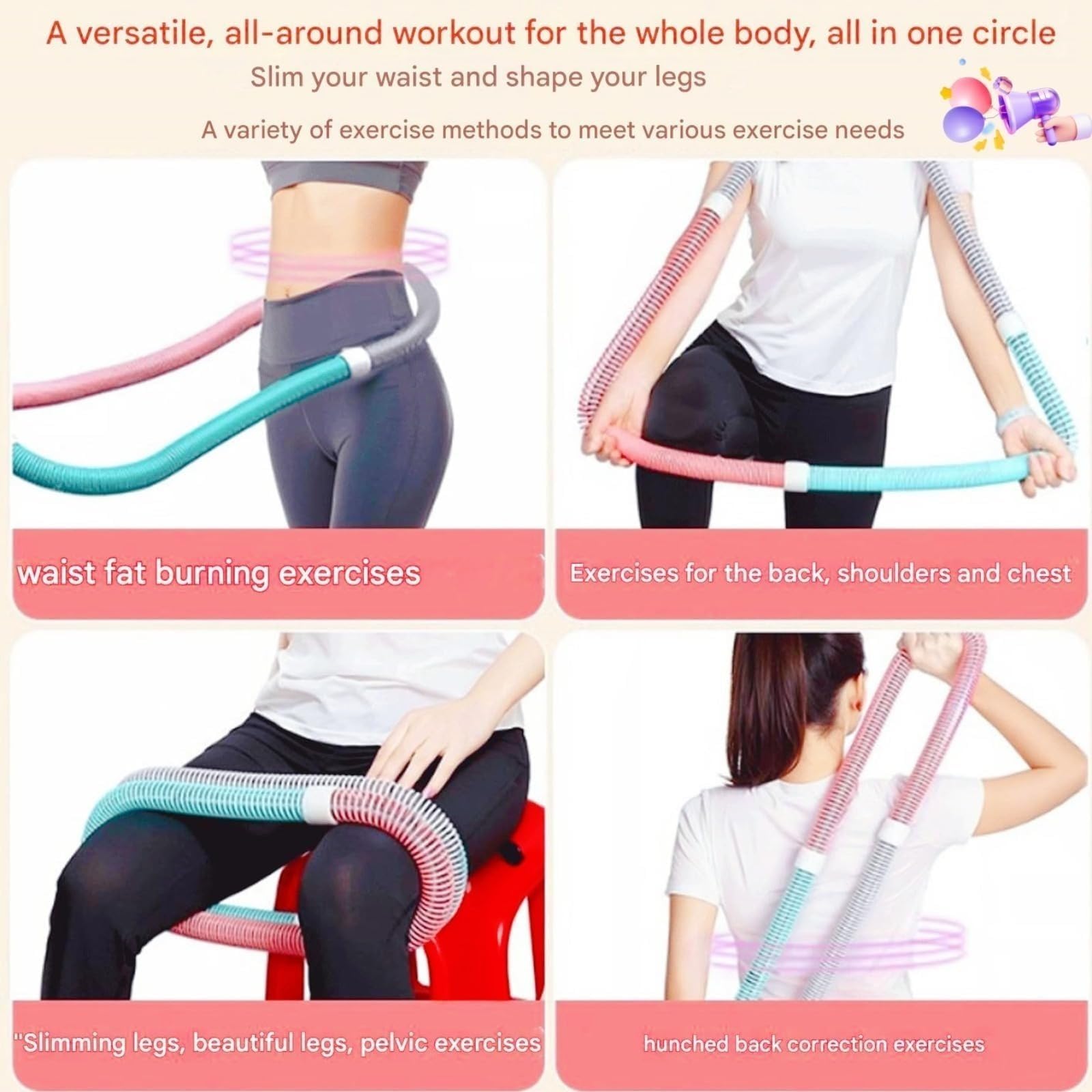 Hula Hoop sportowy do obręczy z miękkimi sprężynami, nowa obręcz fitness, obciążona, do odchudzania i masażu, składana obręcz z PVC do brzucha i spalania tłuszczu