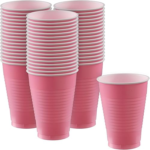 Amscan Big Party Pack - Vasos de plástico duraderos, 50 unidades (paquete de 1), color rosa
